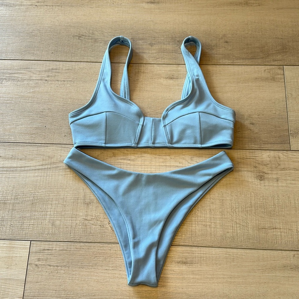 Baby blue zaful bikini bathing suit set, size large